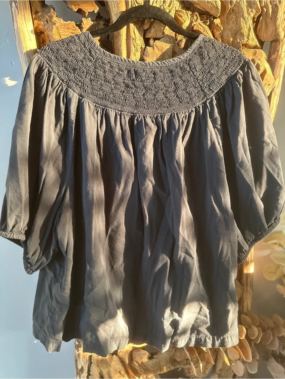 Old Navy Charcoal Gray Smocked Yoke Peasant Blouse
